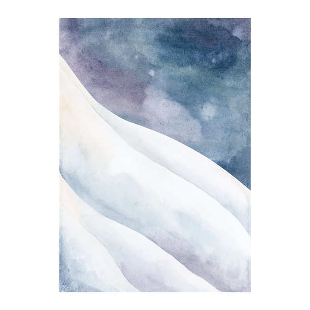 冬季景观，雪山坡，夜空，北极，简约背景，水彩手绘插画图片下载