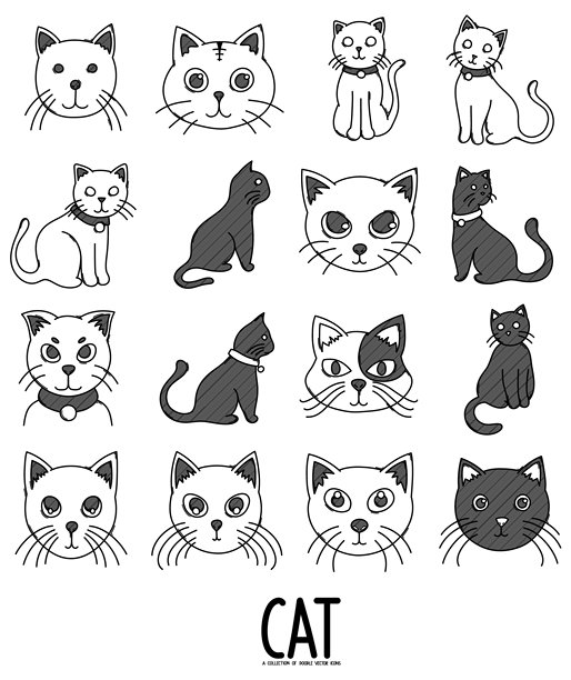 猫咪涂鸦矢量图标集。手绘线条草图插画，eps10图片下载