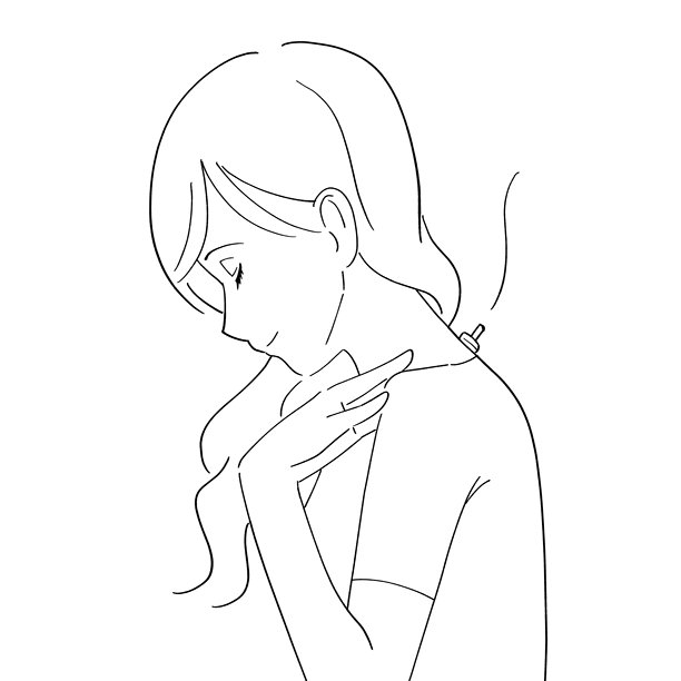 一名女子在脖子上进行艾灸的黑白插画图片下载