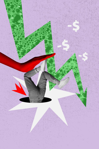 3D图片拼贴艺术风格的横幅插画，描绘一位匿名商人和一位匿名女商人在掉入一个象征着交易问题和通货膨胀的洞中。图片下载