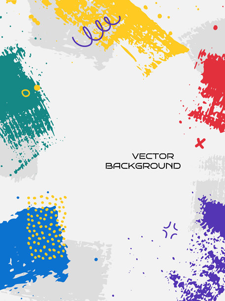 矢量插画。明亮的背景。油漆刷痕迹和手绘涂鸦元素。书籍封面、手册、杂志、海报、传单的时髦抽象配色设计。复古风格图片下载