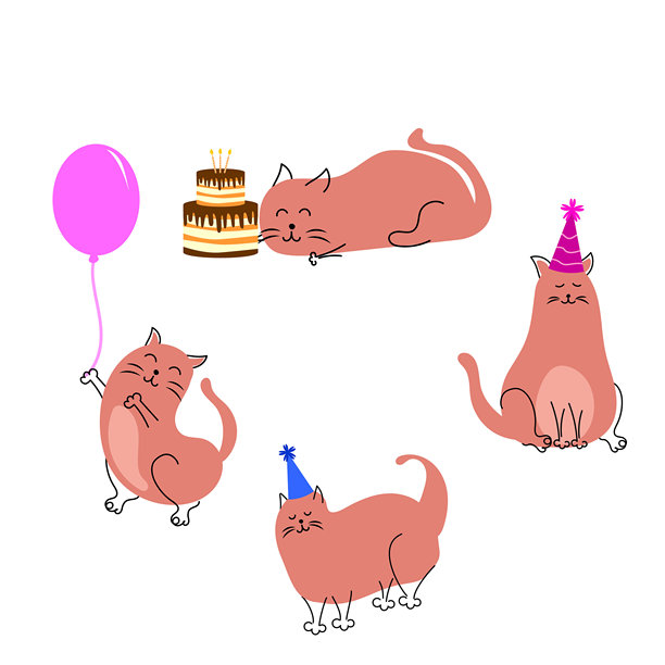 一套可爱的猫咪。节日猫咪。扁平化矢量插画，孤立在白色背景上。图片下载