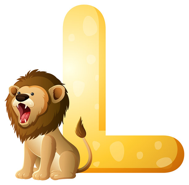 卡通狮子与大写字母L插画图片下载