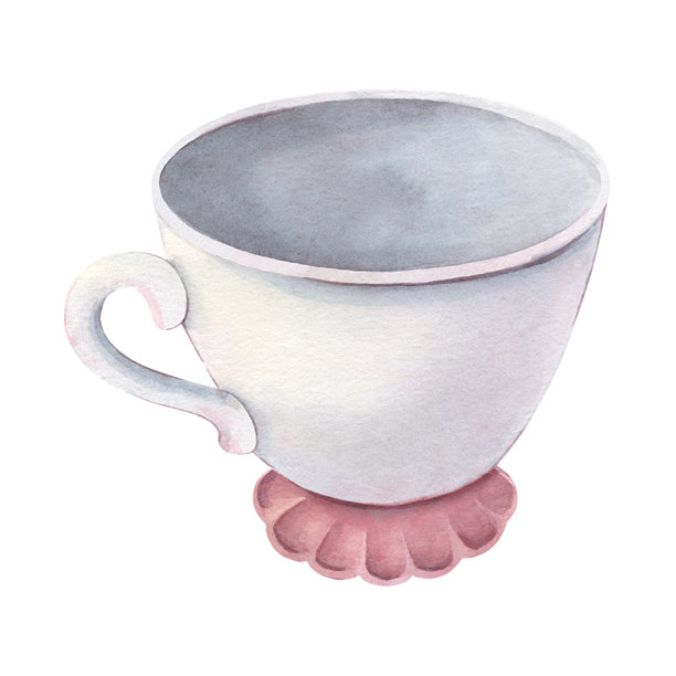 复古优雅的茶杯。手绘水彩陶瓷插画，孤立在白色背景上，适用于厨房印刷品、卡片、标志、包装、请柬、茶会和装饰项目。图片下载