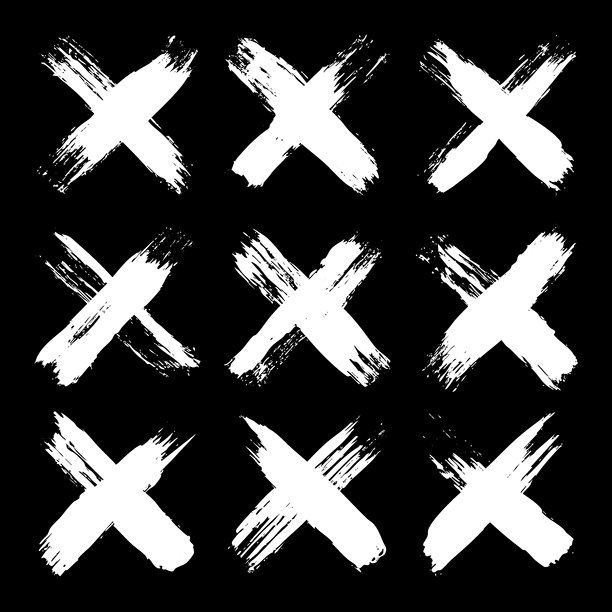 颓废的十字架，笔触，叉号，线条，墨迹污渍，手绘涂鸦形状。手工素描痕迹，丙烯颜料污点，炭笔条纹。油漆纹理，干刷效果。矢量插画图片下载