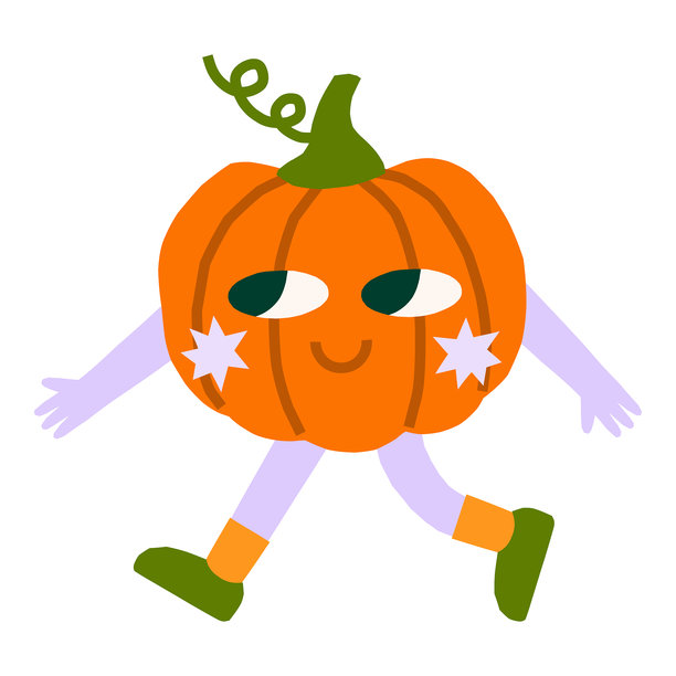 可爱的万圣节简约角色矢量插画。有趣的南瓜行走素材。图片下载