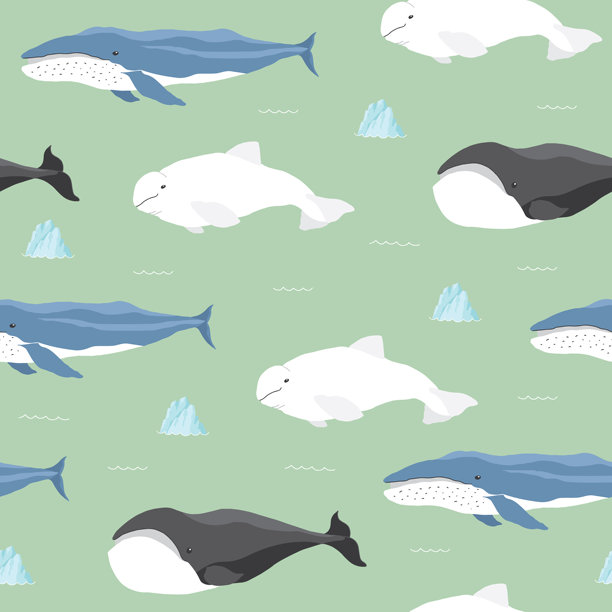 北极海洋动物无缝图案。可爱的卡通北极动物、海洋生物和鱼类背景。矢量插画。图片下载