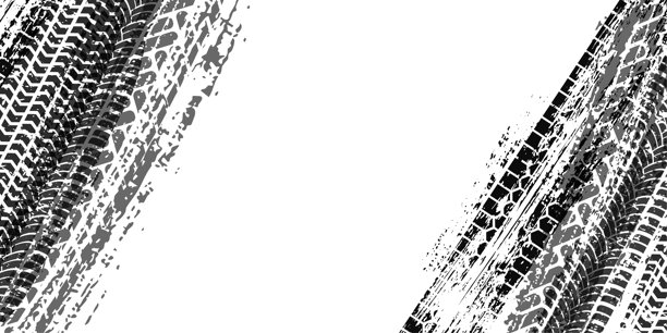 带有污垢纹理和粗糙打滑图案的斜向轮胎印。带有侵略性动态效果的脏污车辙印，孤立在白色背景上。写实的汽车矢量插画图片下载