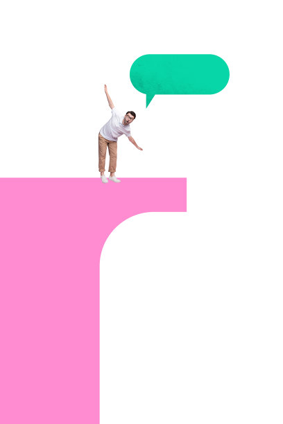 垂直图像海报横幅 3D拼贴照片 震惊的男人站立 沟通图标 聊天框 对话 短语 通知图片下载