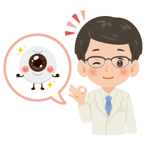 身穿白大褂的男医生与健康的眼睛卡通形象，上半身插画图片下载