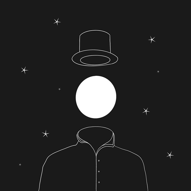 插画：戴帽子的男人，拥有超现实的月亮脸图片下载