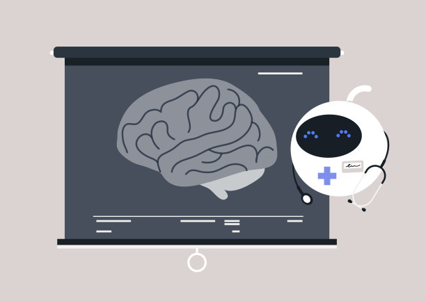 在一个时尚的医疗室里，一个机器人助手正在进行高级X光扫描，并将详细图像投射到屏幕上，用于健康评估和诊断目的。图片下载