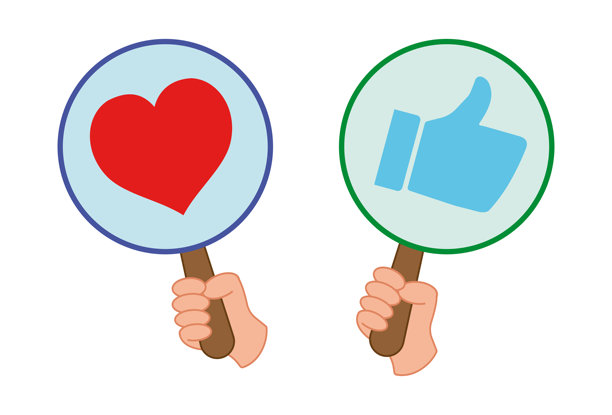 带有拇指和爱心的图标。点赞按钮。手持带有点赞符号的标志。EPS10矢量插画图片下载