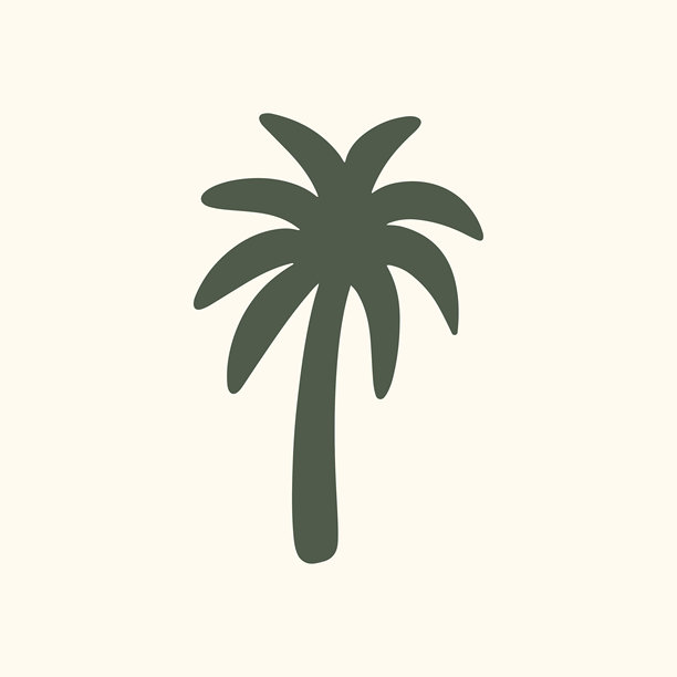 简约手绘棕榈树剪影图标。极简热带夏日符号矢量。深绿色涂鸦棕榈树插画。适用于旅行和海滩的扁平化设计植物元素。极简热带丛林叶子图标图片下载