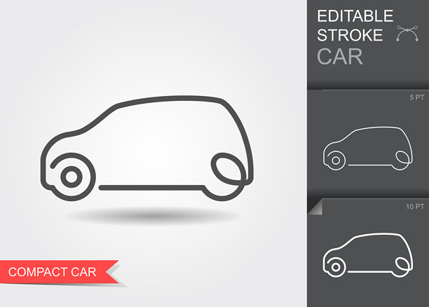 紧凑型轿车剪影轮廓矢量图标插画图片下载