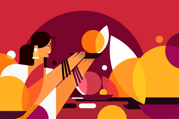 手持排灯节灯的女性插画图片下载