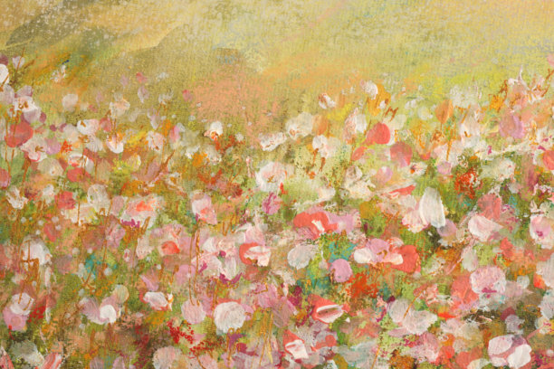 艺术油画，丙烯颜料涂抹的花朵污渍手绘绘画。抽象纹理色渍笔触背景。图片下载