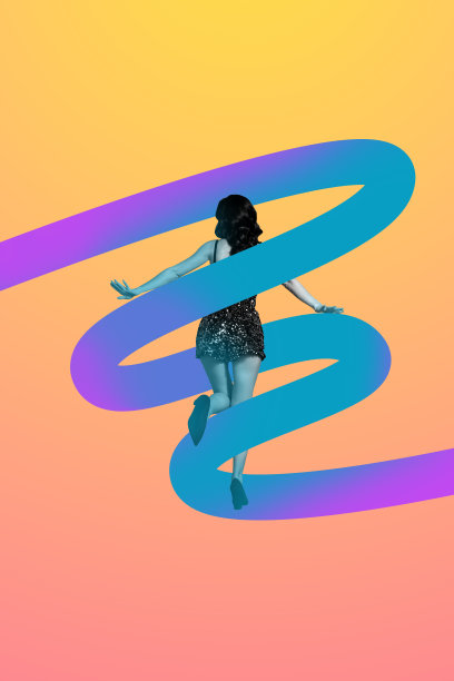 海报竖版照片拼贴，快乐女孩跳舞，周末场合，站立，放松，娱乐，休闲图片下载