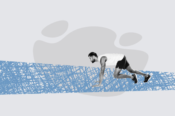 潮流全幅艺术 3D 照片拼贴，年轻运动员跑步者准备比赛，运动距离马拉松图片下载