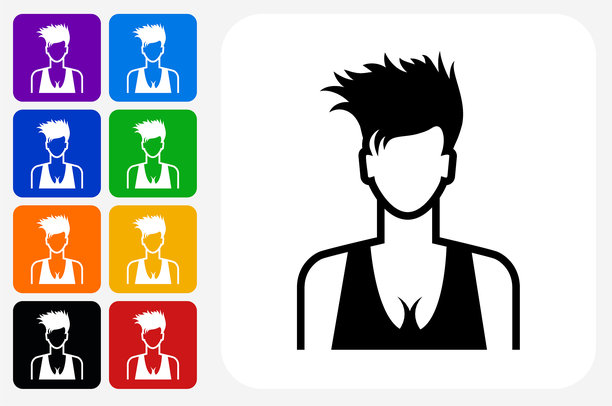 女人脸图标方形按钮套装图片下载