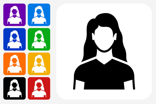 女人脸图标方形按钮套装图片下载