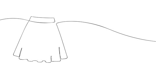 A字裙，采用连续单线条风格绘制出波浪形裙摆。简约时尚服装轮廓插画，适用于设计、纺织品和服装模板。图片下载