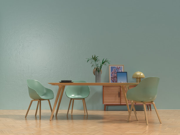 简约客厅和餐厅的写实3D插画图片下载