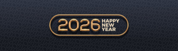 奢华新年2026金色3D文字，搭配优雅边框，深色纹理背景矢量插画。图片下载