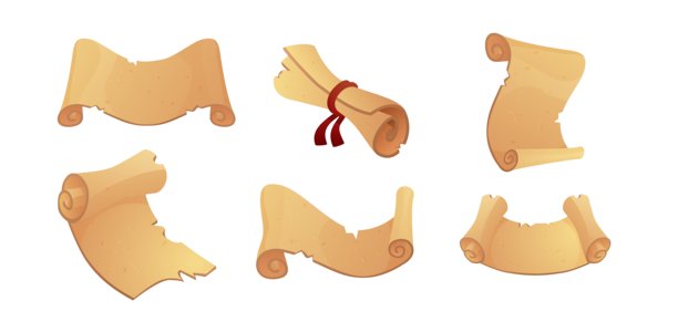 游戏设计的羊皮纸套装插画，孤立在背景上。图片下载