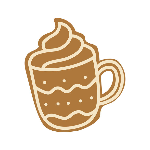 奶油咖啡，装在带有漩涡和图案的奇趣马克杯中，是享受舒适早晨或午后小憩的完美选择。图片下载