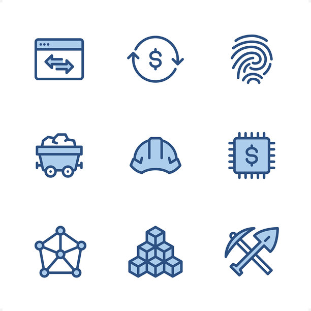 加密货币和区块链蓝色像素完美图标图片下载