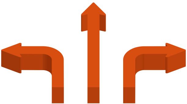 三个方向的3D箭头图标，示意选择、路径和决策/插画素材（矢量插画）图片下载