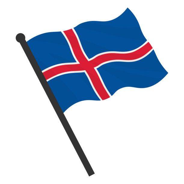 挥舞的冰岛国旗。欧洲国家国旗在旗杆上的插画，带有红白色。矢量3D图标，孤立在白色背景上。图片下载