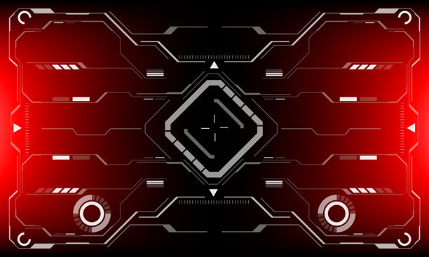 HUD科幻界面屏幕视图，白色圆形几何设计，虚拟未来科技创意显示，红色矢量图图片下载