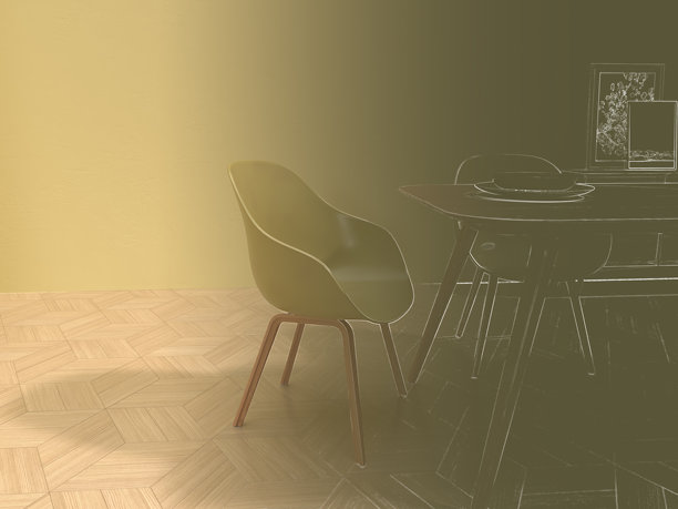 简约客厅和餐厅的写实3D插画图片下载