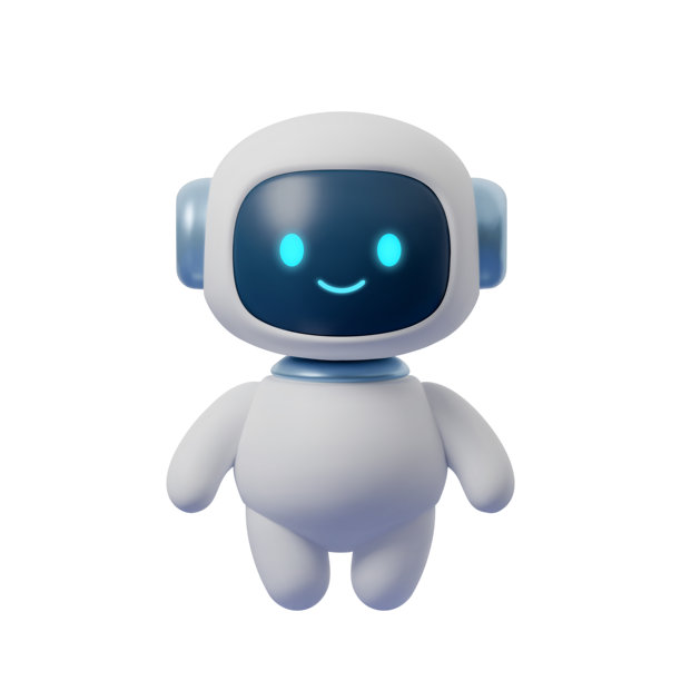 3D 可爱机器人吉祥物，拥有发光面孔，微笑的 AI 助手。未来感卡通机器人，孤立在白色背景上，数字插画，用于科技、创新和现代设计图片下载