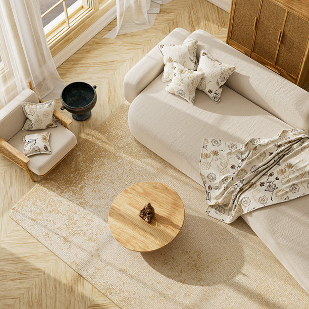 极简主义客厅，配有米色沙发和木制家具。现代客厅。三维插画图片下载