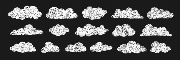 柔和的蜡笔云彩和粉彩天空。适用于托儿所或背景的俏皮涂鸦天气插图。矢量插画图片下载