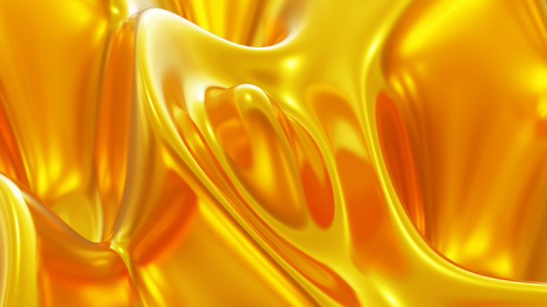 液体黄金铬波浪背景，闪亮有光泽的金色金属图案纹理，丝滑的3D插画。图片下载