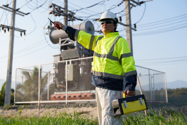 一位专业工程师正在偏远乡村地区检查高压变压器。(照片)图片下载