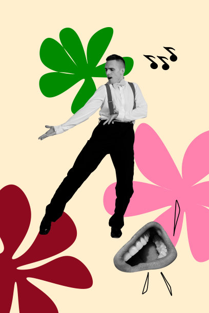 素描图像艺术作品，年轻绅士舞蹈、唱歌、鲜花、休息、无忧无虑的娱乐、夜晚、周末的 3D 照片拼贴画图片下载