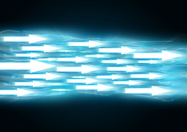 无数蓝色抽象光箭水平移动的 3D 插画图片下载