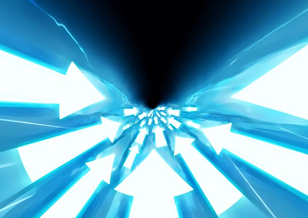 无数抽象的蓝色光箭在移动的3D插画图片下载