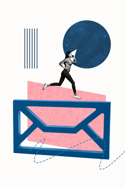 创意照片海报潮流艺术拼贴图像，快乐的女孩打电话，电信气泡，奔跑，信封，网络连接图片下载