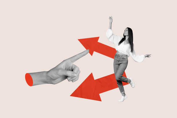 快乐女商人的3D合成横幅照片拼贴，展示了箭头、发展、双手、成功、晋升和职业的概念图片下载