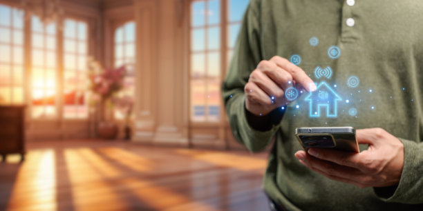 虚拟屏幕上的智能家居自动化助手未来感界面图片下载