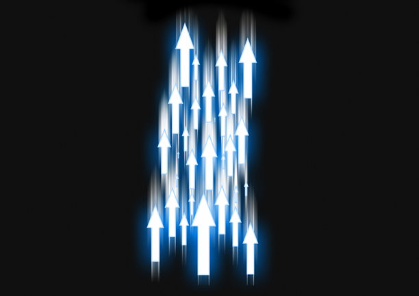 无数抽象蓝色光箭向上指的3D插画图片下载