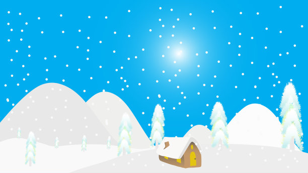 圣诞雪景背景。美丽的圣诞雪景插画，覆盖着白雪、白色的天空和山脉，可用作节日背景。图片下载