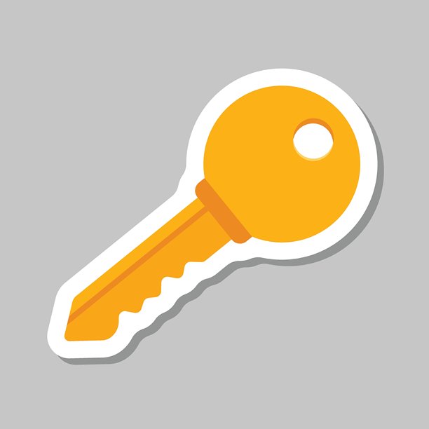 扁平风格的钥匙图标贴纸。安全矢量插画，背景已隔离。门禁保护标志，商业概念。图片下载