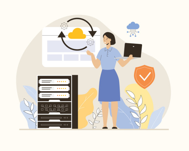 云计算，存储概念。用于存储和处理数据的云服务服务器。扁平化矢量插画。图片下载